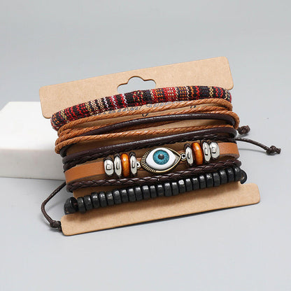 Bohemian Four-Piece Combination Multilayer Cowhide Vintage Braided Eye Bracelet