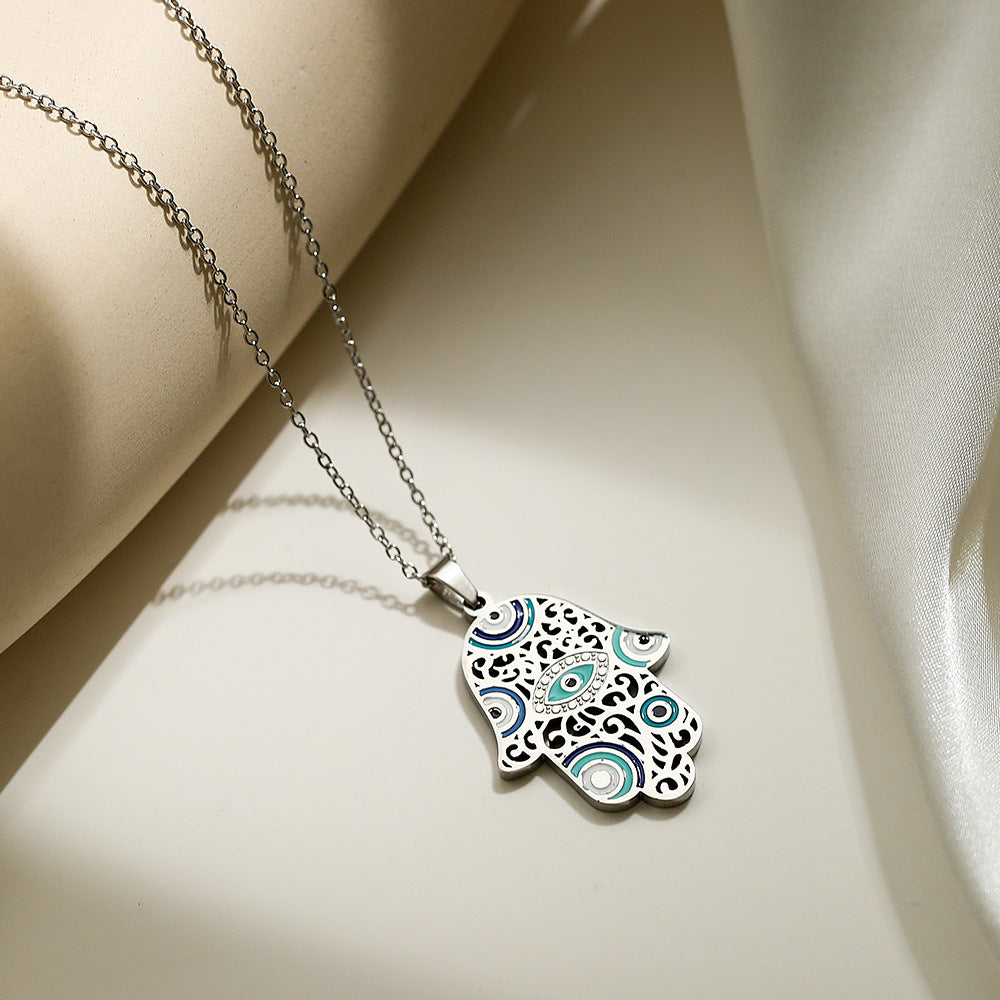 Hamsa Evil Eye Hollow Pendant Necklace