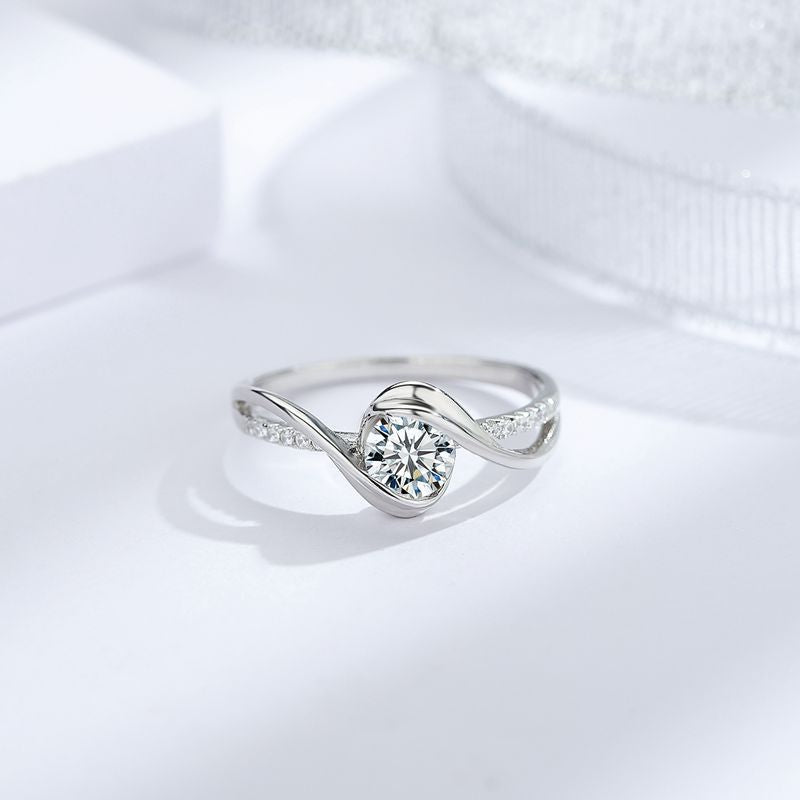 Wave Shaped White Zircon Engagement Ring