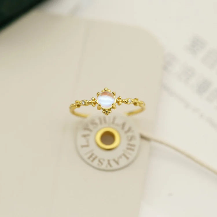 Yellow Gold Dainty Moonstone Minimalist Thin Ring