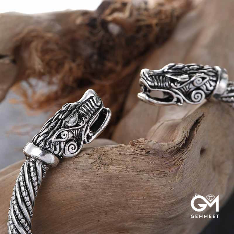 Woven Viking Vintage Wolf Head Tiger Head Bracelet