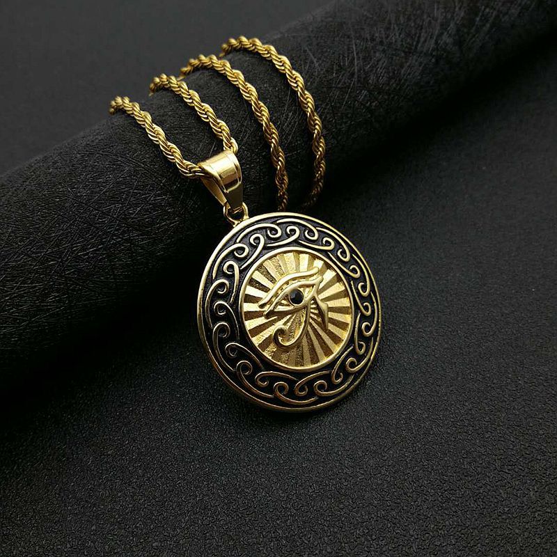 Hip Hop Gold Plated Zirconia Oiled Egyptian Eye of Horus Pendant