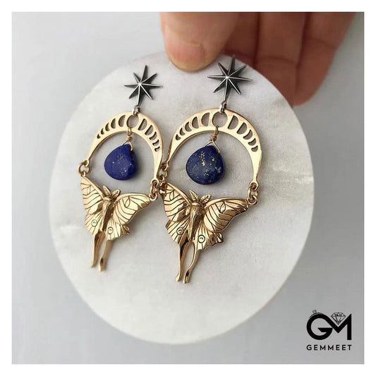 Beauty Lapis Lazuli Octagram Butterfly Earrings