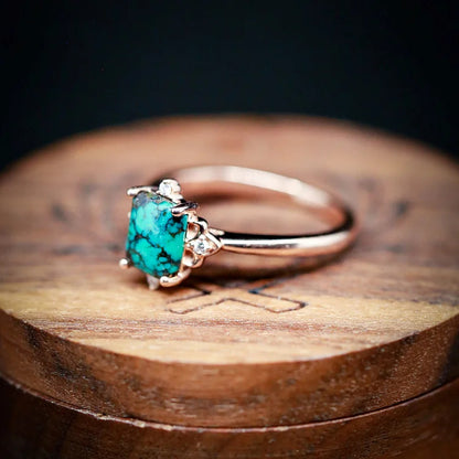 Square Turquoise Engagement Ring With Diamond Ring