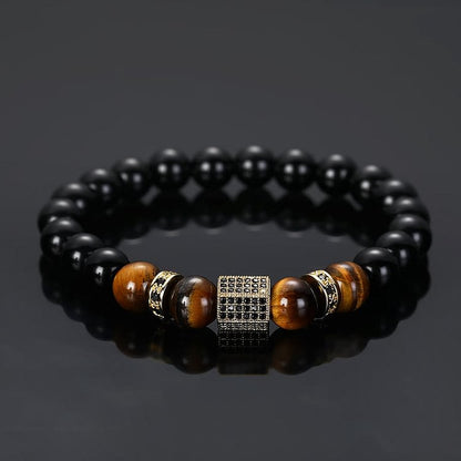 Men's Frosted Black Bead Tiger Eye Bracelet