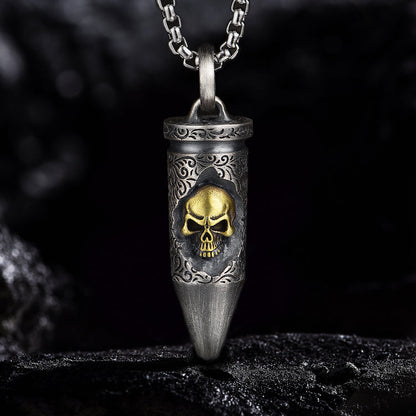 Golden Skull Bullet Sterling Silver Pendants