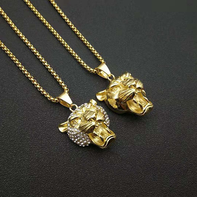 Hip Hop Jewelry Gold Plated Lion Head All Over Zirconia Pendant