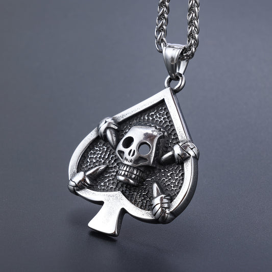 Stainless Steel Spades Skull Pendant