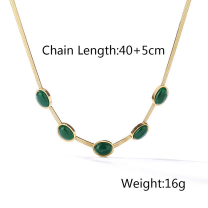 Oval Cut Green Stones Flake Chain Necklace