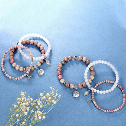 Rhodochrosite Lotus Symbol 3 - Piece Bracelet