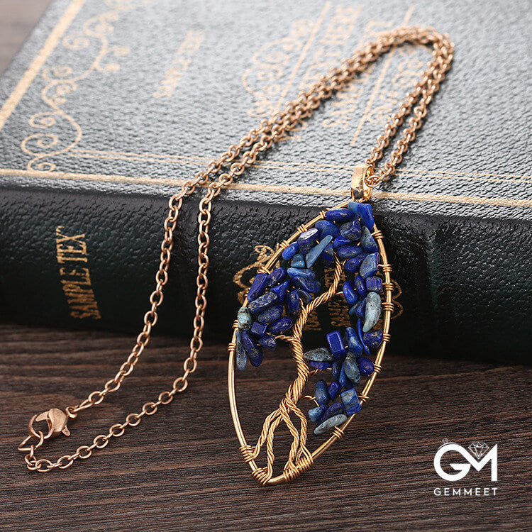 Crystal Geometric Tree of Life Pendant Necklace