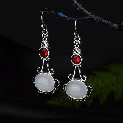 Retro Hollow Oval Cut Moonstone Dangle Earrings