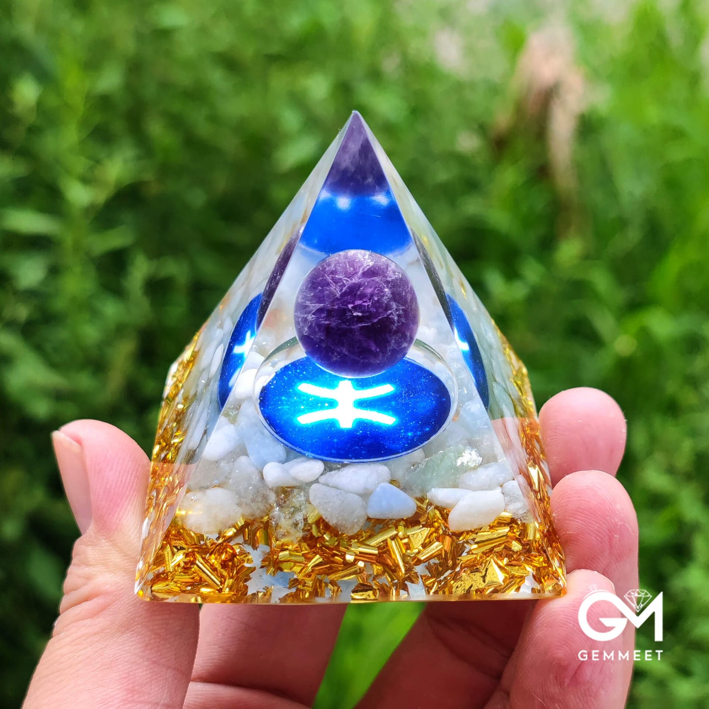 Blue Chalcedony Clear Quartz Orgone Pyramid