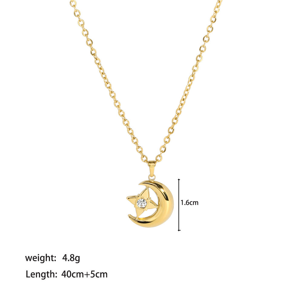 Moon & Star Shape Hollow Pendant Necklace