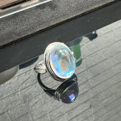 Shiny Bohemia Big Oval Cut Moonstone Ring