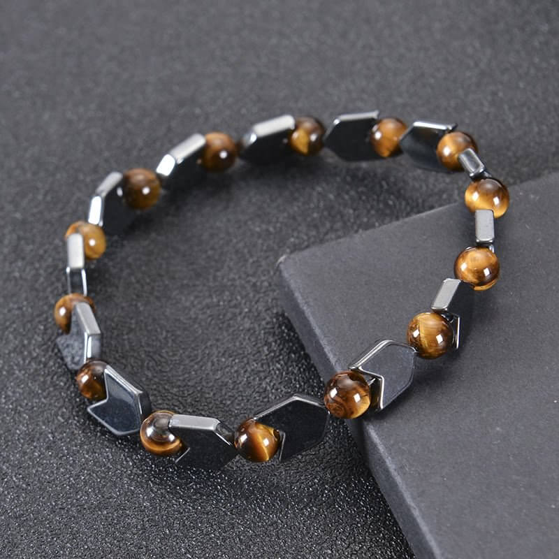 Arrow Hematite Tiger Eye Beaded Men Bracelet