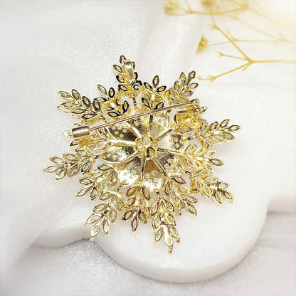 Golden Shinny Pearl Full Stone Snowflake Brooch