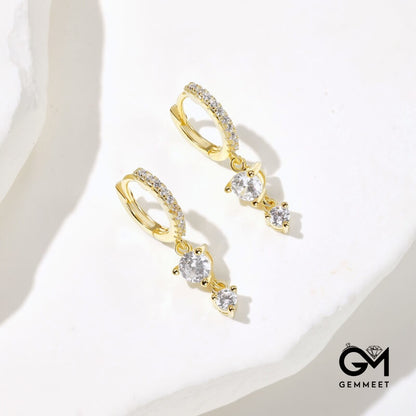 S925 Sterling Silver Simple White Zircon Golden Earrings