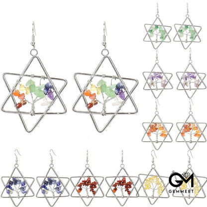 Hexagram Crystal Tree of Life Earrings