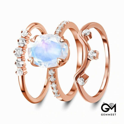 Three Layers Moonstone Rose Gold Ring