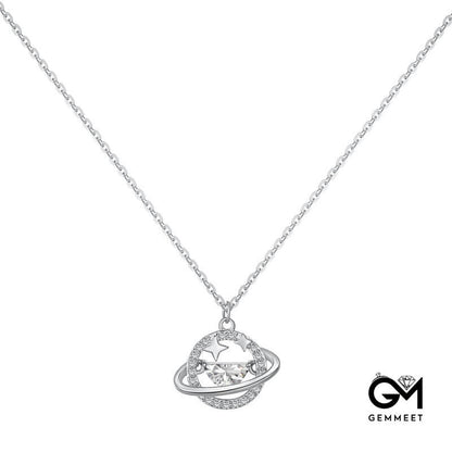 S925 Sterling Silver Rotable Zircon Star Hollow Necklace