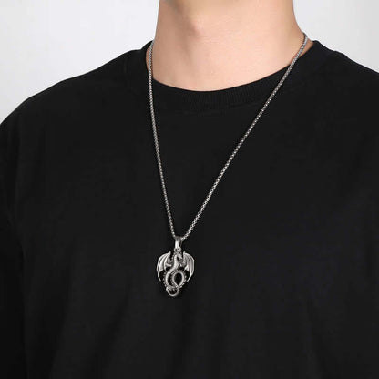 Men's Silver Winged Dragon Necklace