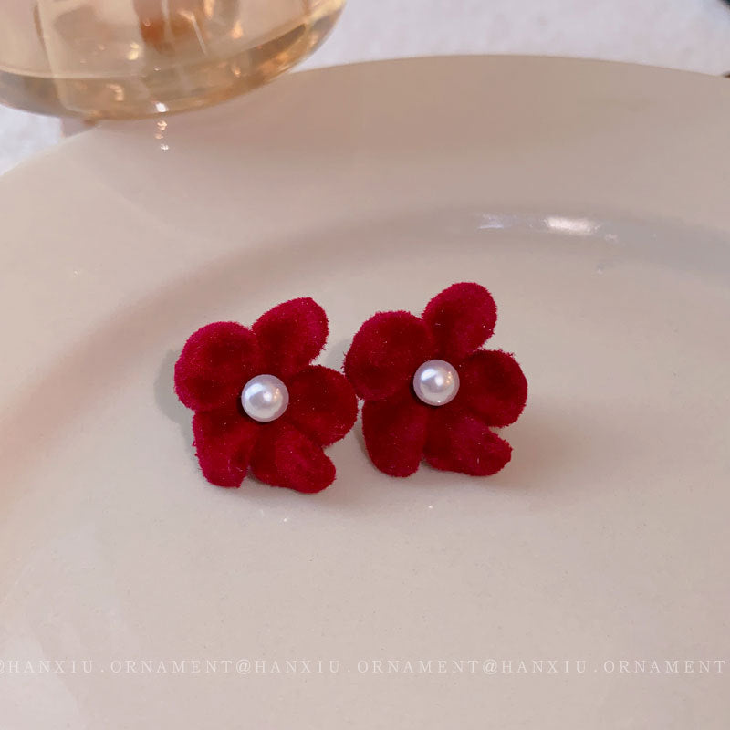 Autumn and Winter Flocking Flower Earrings