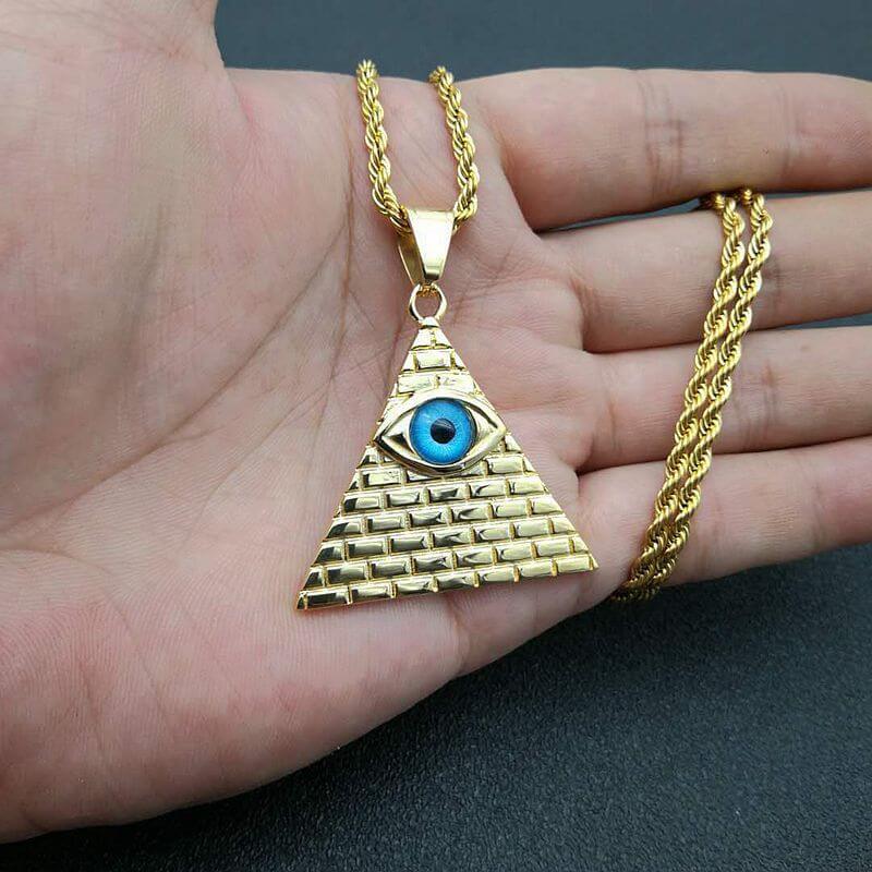 HIPHOP Jewelry Gold Plated Inlaid Zircon Pyramid Pendant