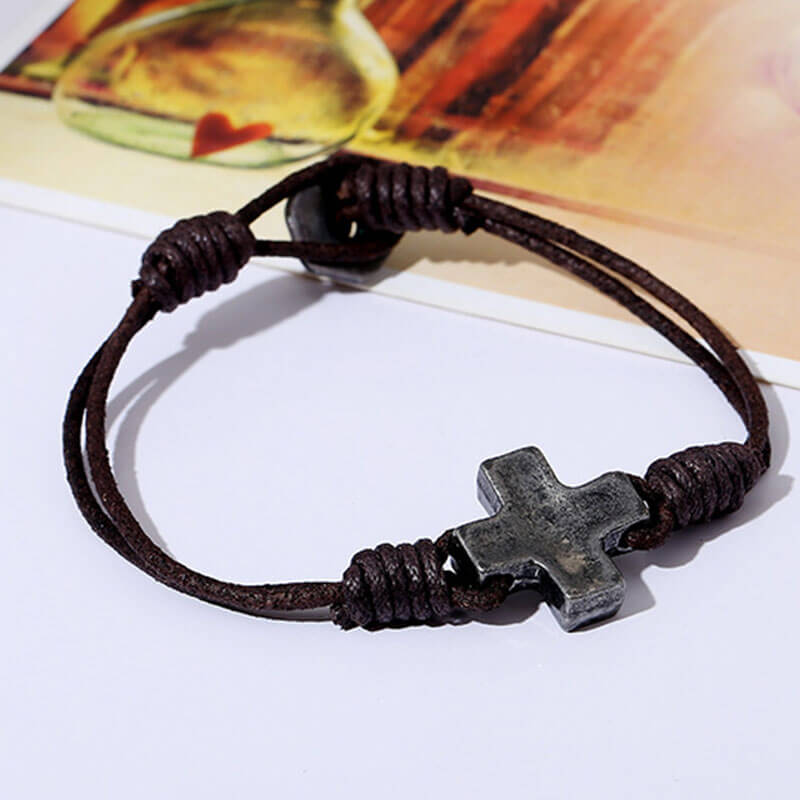 Vintage Leather Bracelet Cross Braided Cowhide Bracelet