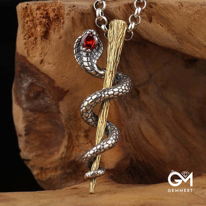 Ruby Snake Twining Around The Pillar Solid Necklace