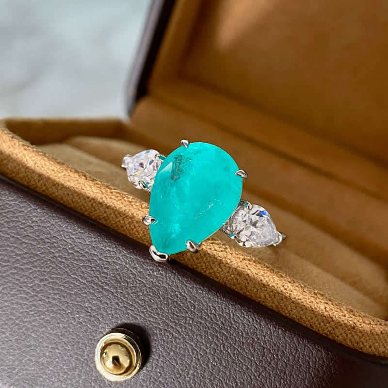 Paraiba Tourmaline With Zircon Drop Ring