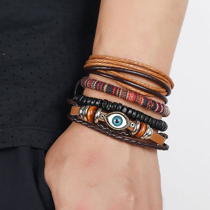 Bohemian Four-Piece Combination Multilayer Cowhide Vintage Braided Eye Bracelet