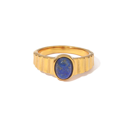 Court Vintage Oval Cut Lapis Lazuli Chunky Band Ring