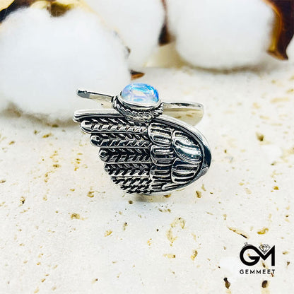 Beauty Angel Wings Moonstone Feather Ring