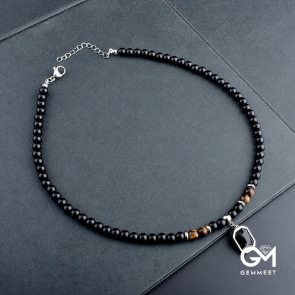 Tiger Eye Obsidian Beaded Men Titanium Steel Necklace