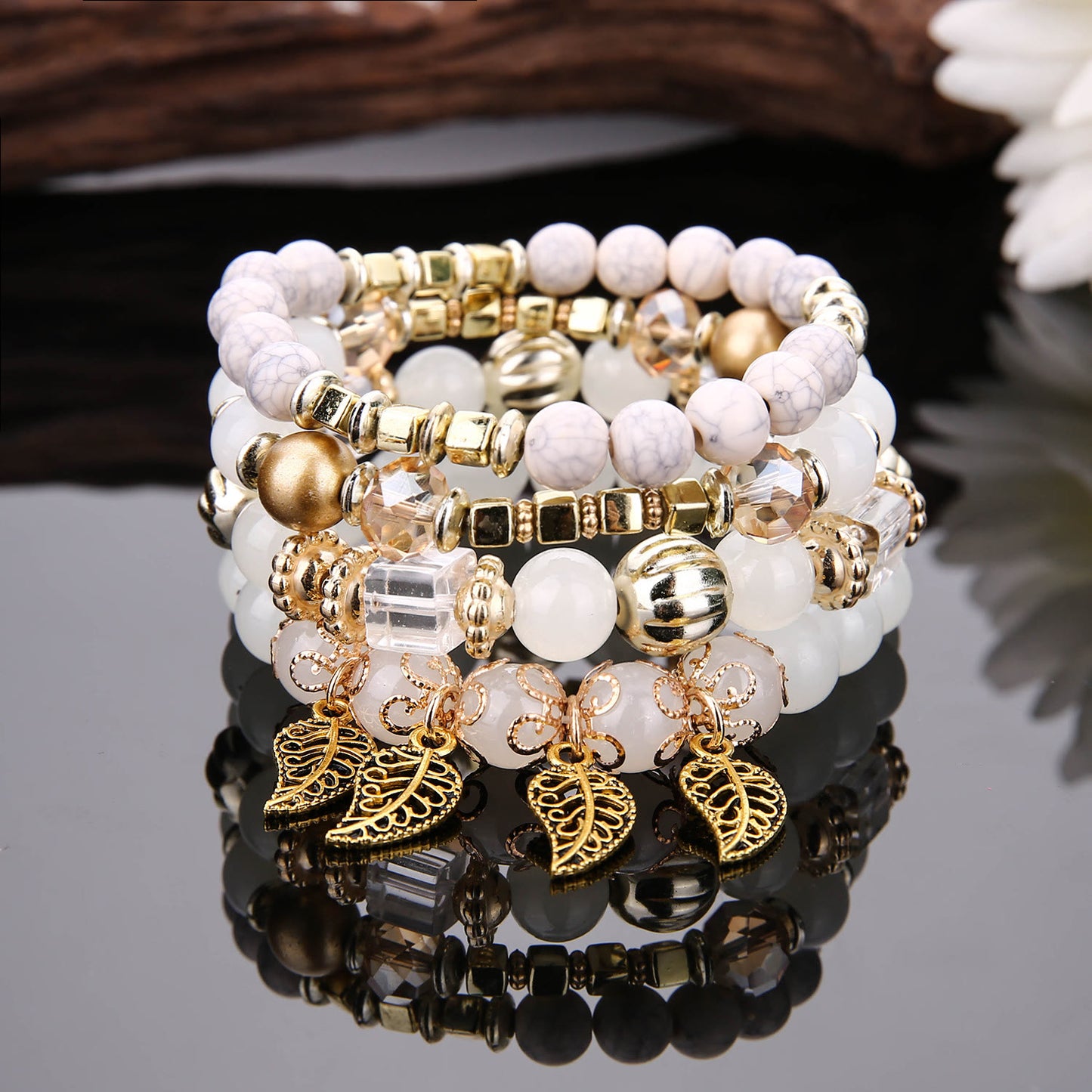 Bohemian Leaf Pendant Accessories Multilayer Bracelet Set