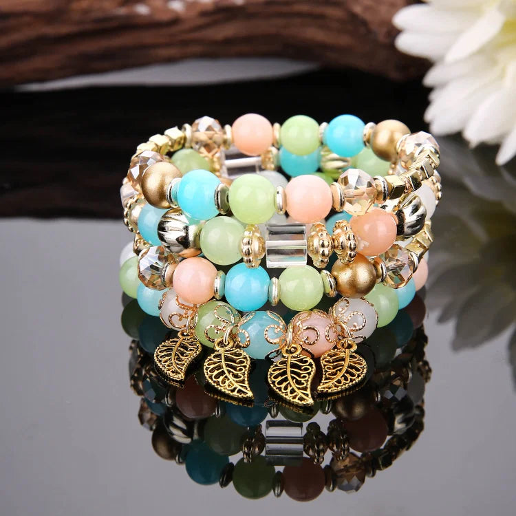 Bohemian Leaf Pendant Accessories Multilayer Bracelet Set