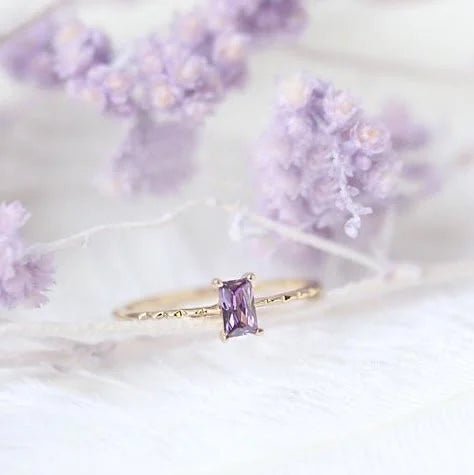 14K Gold Plated Diamond Amethyst Diamond Delicate Ring