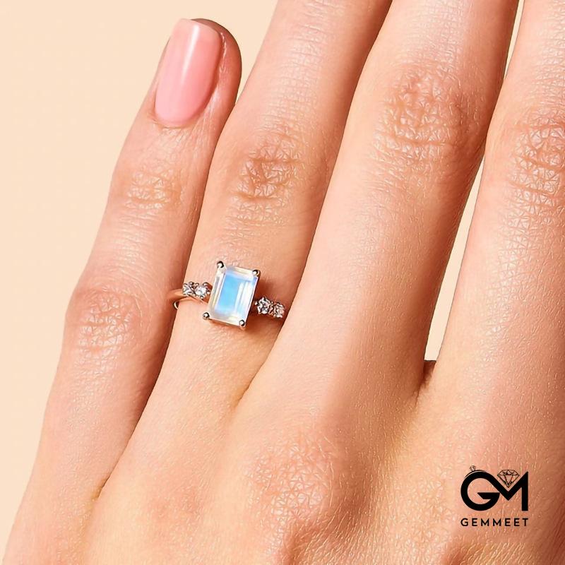 Rose Gold Rectangular Moonstone Ring