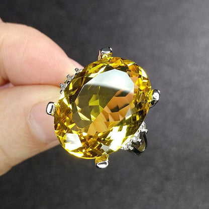 Simulated Emerald Low Luxury Egg Shape Topaz Yellow Tourmaline Ring