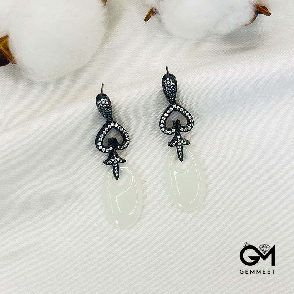 Black Arrow Shape White Stone Drop Earrings