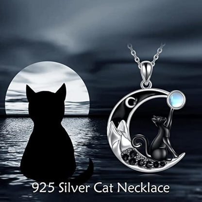 Moonstone Black Cat Moon Necklace