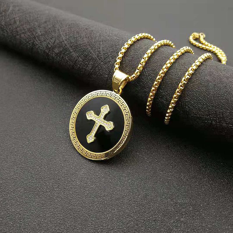 Hip Hop Cross Gold Plated Copper Micropaved Zirconia Pendant