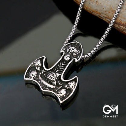 Vintage Stainless Steel Viking Ship Triangle Rune Necklace