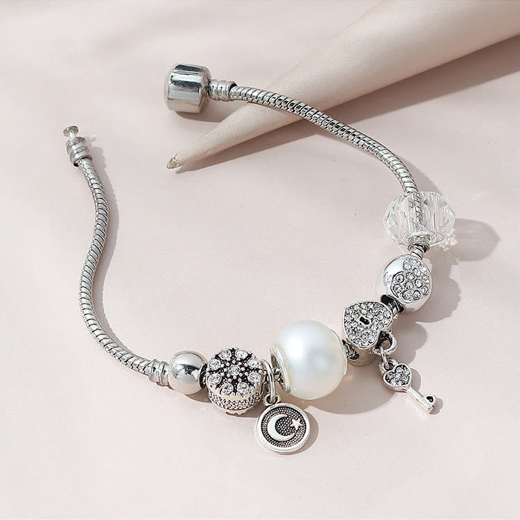 Astral Moon Pearl Glass Silver Bracelet