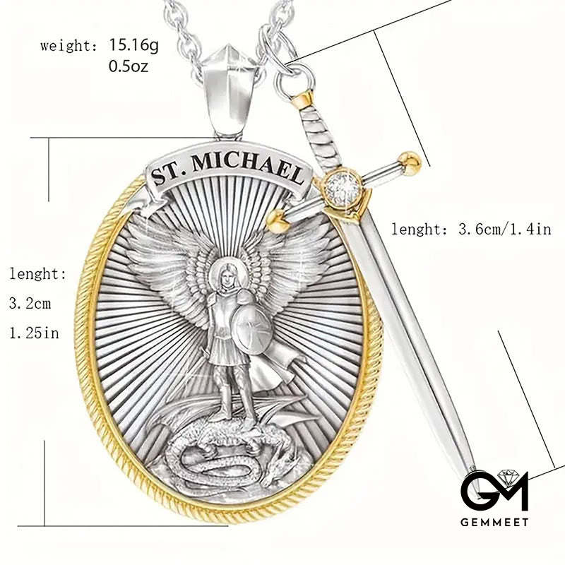 Oval Shield Knight Shield Sword Men Pendant Necklace