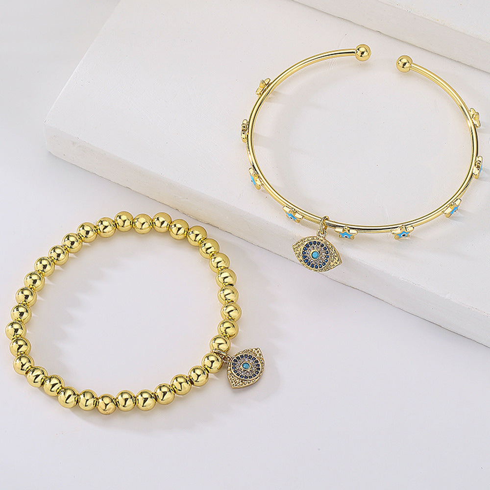 Golden Full Stones Evil Eye Pendant Bracelet & Bangle