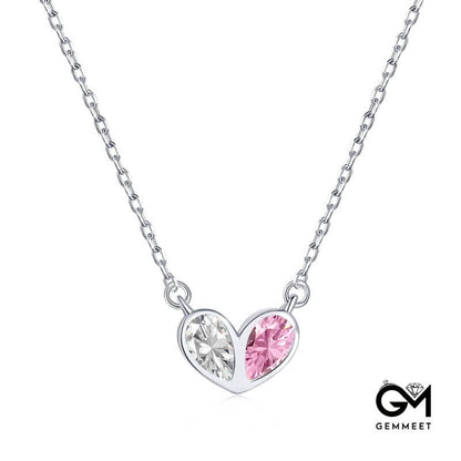 S925 Sterling Silver White Pink Zircon Love Necklace