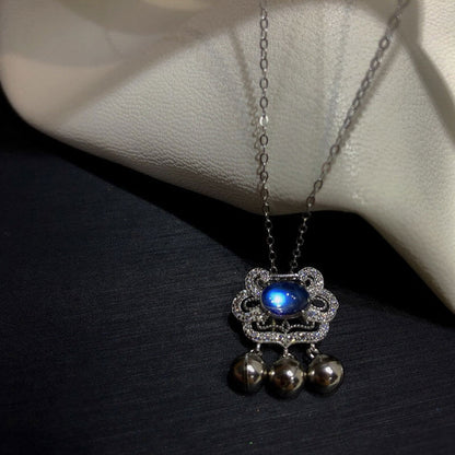 Little Bell Moonstone Hollow Full Stones Lucky Pendant Necklace