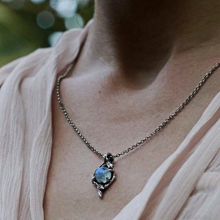 Moonstone Flame Drop Pendant Necklace